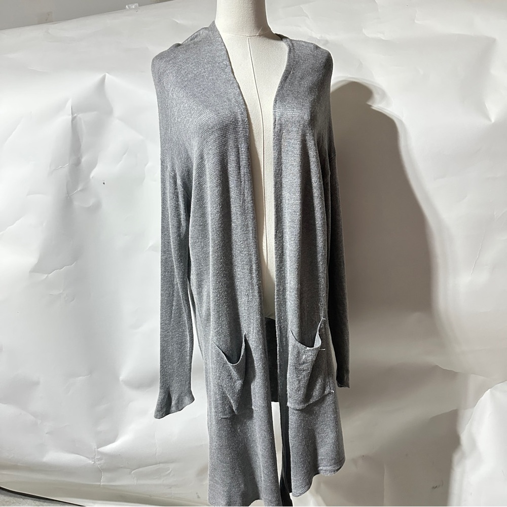 LOFT Gray Open Front Longline Cardigan with Pockets Lightweight Knit Women’s XL